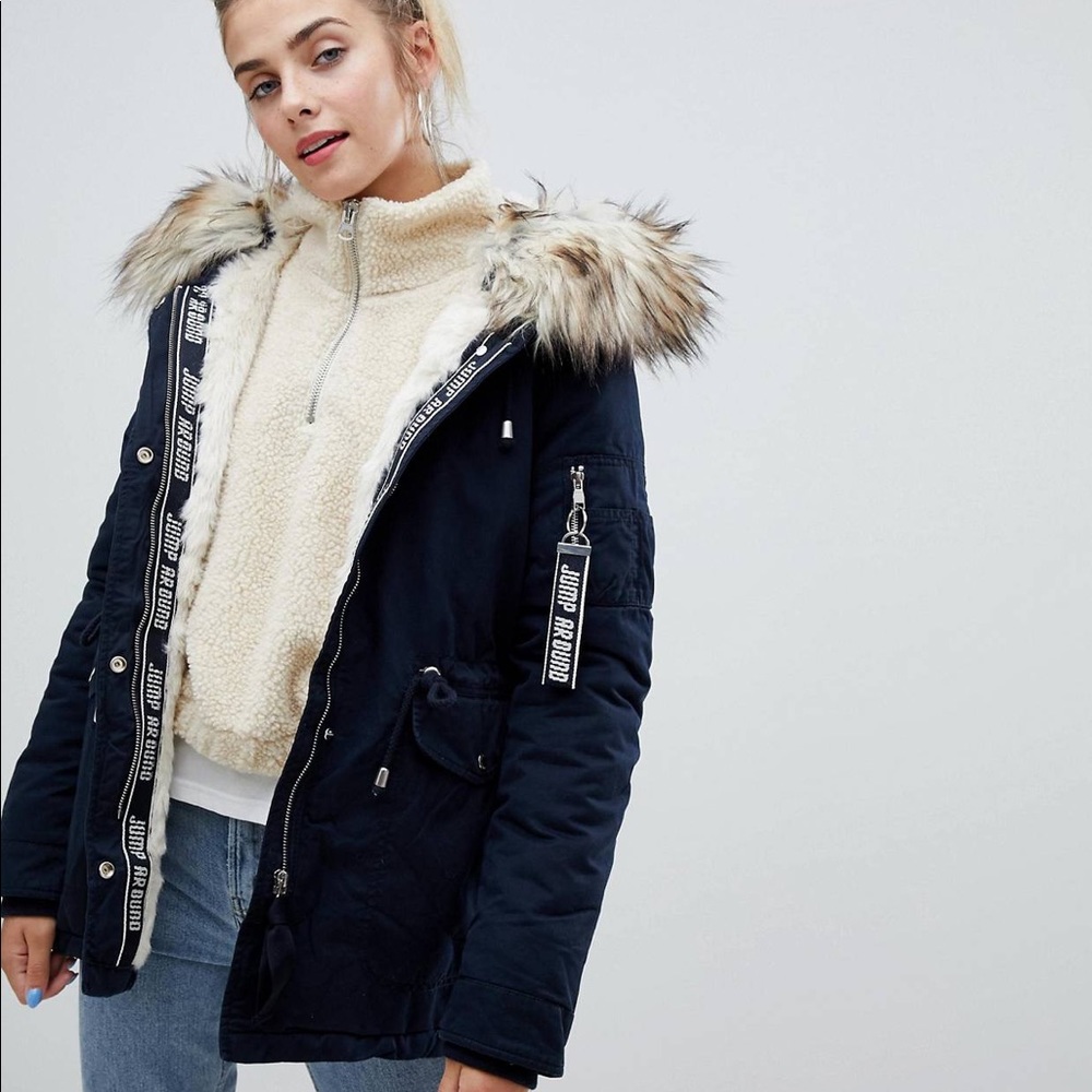 Bershka Cozy Jacket Coat in Navy